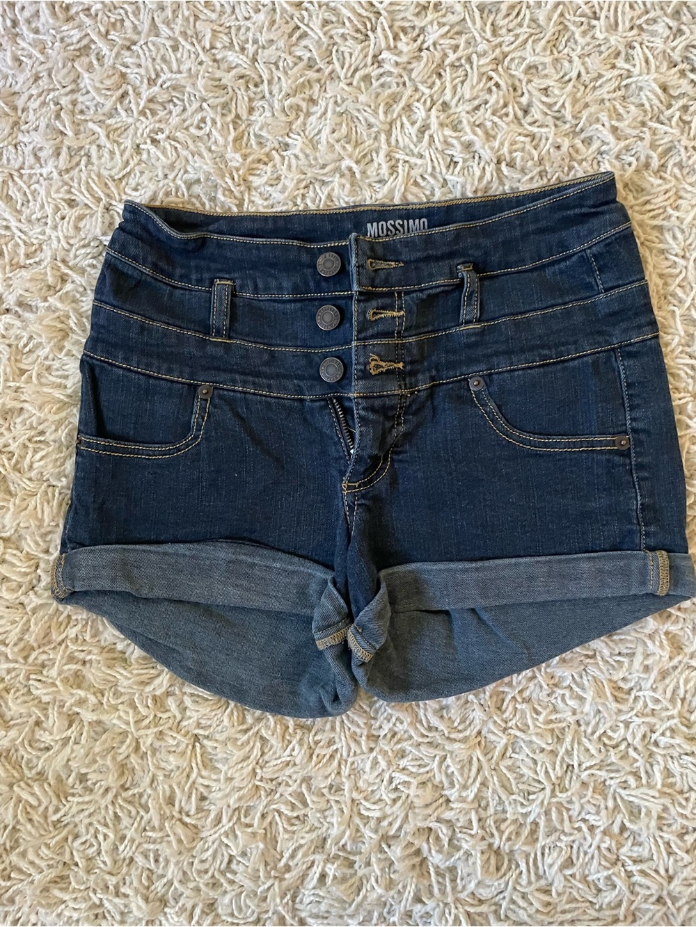 Mossimo Supply Co. Dark Blue Roll-Cuff High-Waist Denim Shorts